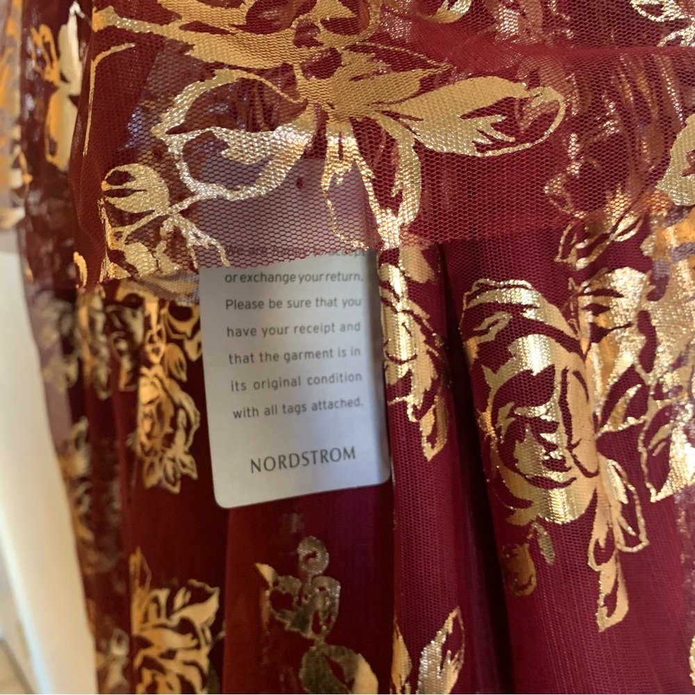 NEW Jewel Badgley Mischka Metallic Floral Tiered Tulle Cocktail Dress in Wine - Picture 6 of 10